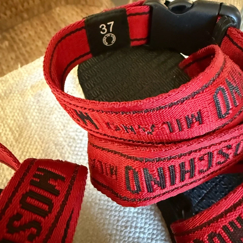 Women’s Moschino Milano Platform Red Black Strap Sandals Size 37 or 6.5